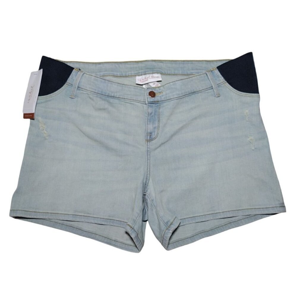 Isabel Women's Light Blue Denim Maternity Short with Elastic Waist, Size 16.
